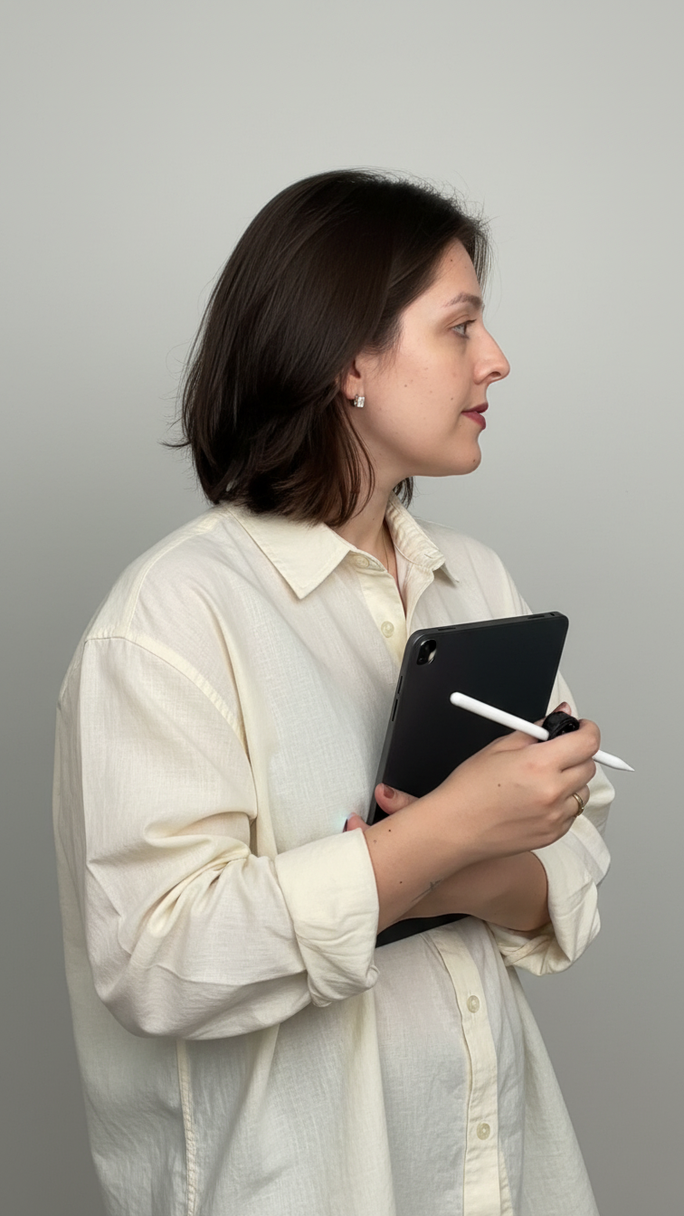 Jéssica, liderança criativa do Belfer Studio Digital, trabalhando no notebook